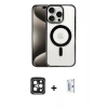 MARSİLYAN™- iPhone 15 Pro Max Kılıf Siluet Çizgi Serisi - Siyah Bilvis 0.18mm Plus Cam Ekran Koruyucu + PVD Metal Kamera Lens - SH