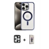 MARSİLYAN™- iPhone 15 Pro Max Kılıf Siluet Çizgi Serisi - Siyah Bilvis 3D Cam Ekran Koruyucu + PVD Metal Kamera Lens - LT