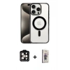 MARSİLYAN™- iPhone 15 Pro Max Kılıf Siluet Çizgi Serisi - Siyah Bilvis 3D Cam Ekran Koruyucu + PVD Metal Kamera Lens - TU
