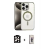 MARSİLYAN™- iPhone 15 Pro Max Kılıf Siluet Çizgi Serisi - Siyah Bilvis 3D Cam Ekran Koruyucu + PVD Metal Kamera Lens - TU