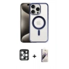 MARSİLYAN™- iPhone 15 Pro Max Kılıf Siluet Çizgi Serisi - Siyah Bilvis 3D Mat Cam Ekran Koruyucu + PVD Metal Kamera Lens - LT