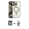 MARSİLYAN™- iPhone 15 Pro Max Kılıf Siluet Çizgi Serisi - Siyah Bilvis 3D Mat Cam Ekran Koruyucu + PVD Metal Kamera Lens - LT