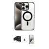 MARSİLYAN™- iPhone 15 Pro Max Kılıf Siluet Çizgi Serisi - Siyah Bilvis 3D Mat Cam Ekran Koruyucu + Raze Metal Kamera Lens - LT