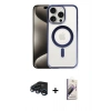MARSİLYAN™- iPhone 15 Pro Max Kılıf Siluet Çizgi Serisi - Siyah Bilvis 3D Mat Cam Ekran Koruyucu + Raze Metal Kamera Lens - LT