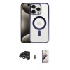 MARSİLYAN™- iPhone 15 Pro Max Kılıf Siluet Çizgi Serisi - Siyah Bilvis 3D Mat Cam Ekran Koruyucu + Raze Metal Kamera Lens - GS