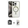 MARSİLYAN™- iPhone 15 Pro Max Kılıf Siluet Çizgi Serisi - Siyah Bilvis 3D Mat Cam Ekran Koruyucu + PVD Metal Kamera Lens - TU