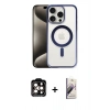 MARSİLYAN™- iPhone 15 Pro Max Kılıf Siluet Çizgi Serisi - Siyah Bilvis 3D Mat Cam Ekran Koruyucu + PVD Metal Kamera Lens - TU