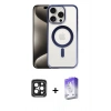 MARSİLYAN™- iPhone 15 Pro Max Kılıf Siluet Çizgi Serisi - Siyah Bilvis 5in1 3D Magic Cam Ekran Koruyucu + PVD Metal Kamera Lens - SH
