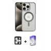 MARSİLYAN™- iPhone 15 Pro Max Kılıf Siluet Çizgi Serisi - Siyah Bilvis 5in1 3D Magic Cam Ekran Koruyucu + Gümüş PVD Metal Kamera Lens