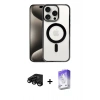 MARSİLYAN™- iPhone 15 Pro Max Kılıf Siluet Çizgi Serisi - Siyah Bilvis 5in1 3D Magic Cam Ekran Koruyucu + Raze Metal Kamera Lens - SH