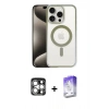 MARSİLYAN™- iPhone 15 Pro Max Kılıf Siluet Çizgi Serisi - Siyah Bilvis 5in1 3D Magic Cam Ekran Koruyucu + Gümüş PVD Metal Kamera Lens