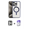 MARSİLYAN™- iPhone 15 Pro Max Kılıf Siluet Çizgi Serisi - Siyah Bilvis 5in1 3D Magic Cam Ekran Koruyucu + Gümüş PVD Metal Kamera Lens