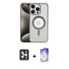 MARSİLYAN™- iPhone 15 Pro Max Kılıf Siluet Çizgi Serisi - Siyah Bilvis 5in1 3D Magic Cam Ekran Koruyucu + PVD Metal Kamera Lens - SH