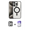 MARSİLYAN™- iPhone 15 Pro Max Kılıf Siluet Çizgi Serisi - Siyah Bilvis 5in1 3D Magic Cam Ekran Koruyucu + Gümüş PVD Metal Kamera Lens