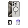 MARSİLYAN™- iPhone 15 Pro Max Kılıf Siluet Çizgi Serisi - Siyah Bilvis 5in1 3D Magic Cam Ekran Koruyucu + PVD Metal Kamera Lens - TU