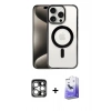 MARSİLYAN™- iPhone 15 Pro Max Kılıf Siluet Çizgi Serisi - Siyah Bilvis 5in1 5D Magic Hayalet Cam Ekran Koruyucu + Gümüş PVD Metal Kamera Lens