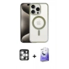 MARSİLYAN™- iPhone 15 Pro Max Kılıf Siluet Çizgi Serisi - Siyah Bilvis 5in1 5D Magic Hayalet Cam Ekran Koruyucu + Gümüş PVD Metal Kamera Lens