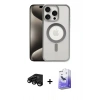 MARSİLYAN™- iPhone 15 Pro Max Kılıf Siluet Çizgi Serisi - Siyah Bilvis 5in1 5D Magic Hayalet Cam Ekran Koruyucu + Siyah Raze Metal Kamera Lens