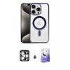 MARSİLYAN™- iPhone 15 Pro Max Kılıf Siluet Çizgi Serisi - Siyah Bilvis 5in1 5D Magic Hayalet Cam Ekran Koruyucu + Gümüş PVD Metal Kamera Lens