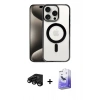 MARSİLYAN™- iPhone 15 Pro Max Kılıf Siluet Çizgi Serisi - Siyah Bilvis 5in1 5D Magic Hayalet Cam Ekran Koruyucu + Siyah Raze Metal Kamera Lens