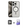 MARSİLYAN™- iPhone 15 Pro Max Kılıf Siluet Çizgi Serisi - Siyah Bilvis 5in1 5D Magic Hayalet Cam Ekran Koruyucu + PVD Metal Kamera Lens - GI