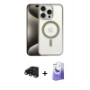 MARSİLYAN™- iPhone 15 Pro Max Kılıf Siluet Çizgi Serisi - Siyah Bilvis 5in1 5D Magic Hayalet Cam Ekran Koruyucu + Siyah Raze Metal Kamera Lens