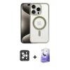 MARSİLYAN™- iPhone 15 Pro Max Kılıf Siluet Çizgi Serisi - Siyah Bilvis 5in1 5D Magic Hayalet Cam Ekran Koruyucu + PVD Metal Kamera Lens - GI