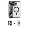 MARSİLYAN™- iPhone 15 Pro Max Kılıf Siluet Çizgi Serisi - Siyah Bilvis Hayalet Cam Ekran Koruyucu + Gümüş PVD Metal Kamera Lens