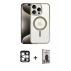 MARSİLYAN™- iPhone 15 Pro Max Kılıf Siluet Çizgi Serisi - Siyah Bilvis Hayalet Cam Ekran Koruyucu + PVD Metal Kamera Lens - GS