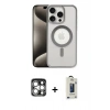 MARSİLYAN™- iPhone 15 Pro Max Kılıf Siluet Çizgi Serisi - Siyah Bilvis Hayalet Cam Ekran Koruyucu + Gümüş PVD Metal Kamera Lens