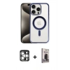 MARSİLYAN™- iPhone 15 Pro Max Kılıf Siluet Çizgi Serisi - Siyah Bilvis Hayalet Cam Ekran Koruyucu + PVD Metal Kamera Lens - GS