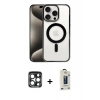 MARSİLYAN™- iPhone 15 Pro Max Kılıf Siluet Çizgi Serisi - Siyah Bilvis Hayalet Cam Ekran Koruyucu + PVD Metal Kamera Lens - LT