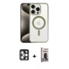 MARSİLYAN™- iPhone 15 Pro Max Kılıf Siluet Çizgi Serisi - Siyah Bilvis Hayalet Cam Ekran Koruyucu + PVD Metal Kamera Lens - LT