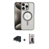MARSİLYAN™- iPhone 15 Pro Max Kılıf Siluet Çizgi Serisi - Siyah Bilvis Hayalet Cam Ekran Koruyucu + Raze Metal Kamera Lens - LT