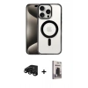 MARSİLYAN™- iPhone 15 Pro Max Kılıf Siluet Çizgi Serisi - Siyah Bilvis Hayalet Cam Ekran Koruyucu + Siyah Raze Metal Kamera Lens