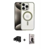 MARSİLYAN™- iPhone 15 Pro Max Kılıf Siluet Çizgi Serisi - Siyah Bilvis Hayalet Cam Ekran Koruyucu + Siyah Raze Metal Kamera Lens