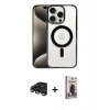 MARSİLYAN™- iPhone 15 Pro Max Kılıf Siluet Çizgi Serisi - Siyah Bilvis Hayalet Cam Ekran Koruyucu + Titanyum Gri Raze Metal Kamera Lens