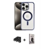 MARSİLYAN™- iPhone 15 Pro Max Kılıf Siluet Çizgi Serisi - Siyah Bilvis Hayalet Cam Ekran Koruyucu + Titanyum Gri Raze Metal Kamera Lens