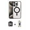 MARSİLYAN™- iPhone 15 Pro Max Kılıf Siluet Çizgi Serisi - Siyah Bilvis Hayalet Cam Ekran Koruyucu + Turuncu PVD Metal Kamera Lens