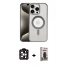MARSİLYAN™- iPhone 15 Pro Max Kılıf Siluet Çizgi Serisi - Siyah Bilvis Hayalet Cam Ekran Koruyucu + PVD Metal Kamera Lens - TU