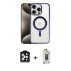 MARSİLYAN™- iPhone 15 Pro Max Kılıf Siluet Çizgi Serisi - Siyah Bilvis Hayalet Cam Ekran Koruyucu + Turuncu PVD Metal Kamera Lens