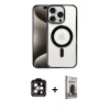 MARSİLYAN™- iPhone 15 Pro Max Kılıf Siluet Çizgi Serisi - Siyah Bilvis Hayalet Cam Ekran Koruyucu + PVD Metal Kamera Lens - TU