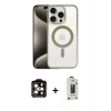 MARSİLYAN™- iPhone 15 Pro Max Kılıf Siluet Çizgi Serisi - Siyah Bilvis Hayalet Cam Ekran Koruyucu + Turuncu PVD Metal Kamera Lens