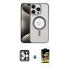 MARSİLYAN™- iPhone 15 Pro Max Kılıf Siluet Çizgi Serisi - Siyah Buffer Cam Ekran Koruyucu + PVD Metal Kamera Lens - GS