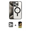 MARSİLYAN™- iPhone 15 Pro Max Kılıf Siluet Çizgi Serisi - Siyah Buffer Cam Ekran Koruyucu + PVD Metal Kamera Lens - GS