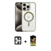 MARSİLYAN™- iPhone 15 Pro Max Kılıf Siluet Çizgi Serisi - Siyah Buffer Cam Ekran Koruyucu + PVD Metal Kamera Lens - GS