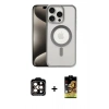 MARSİLYAN™- iPhone 15 Pro Max Kılıf Siluet Çizgi Serisi - Siyah Buffer Cam Ekran Koruyucu + PVD Metal Kamera Lens - TU