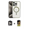 MARSİLYAN™- iPhone 15 Pro Max Kılıf Siluet Çizgi Serisi - Siyah Buffer Cam Ekran Koruyucu + PVD Metal Kamera Lens - TU