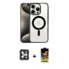 MARSİLYAN™- iPhone 15 Pro Max Kılıf Siluet Çizgi Serisi - Siyah Buffer Cam Ekran Koruyucu + PVD Metal Kamera Lens - GI