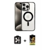 MARSİLYAN™- iPhone 15 Pro Max Kılıf Siluet Çizgi Serisi - Siyah Buffer Cam Ekran Koruyucu + PVD Metal Kamera Lens - TU